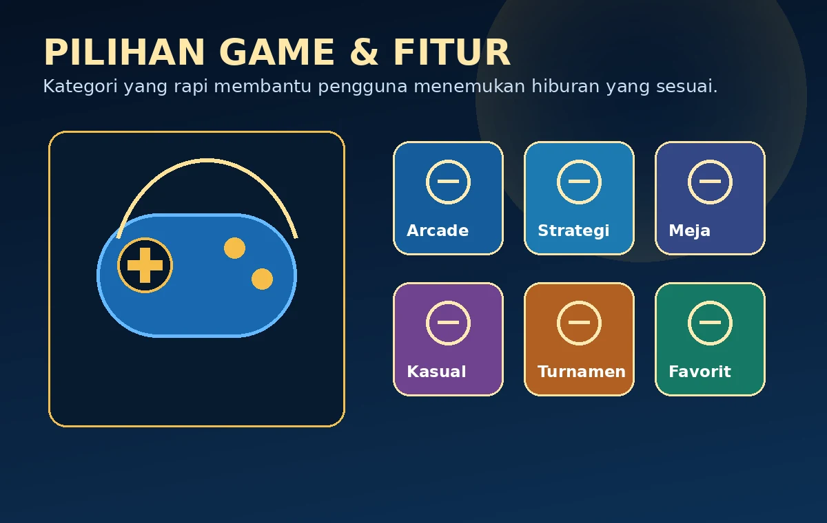 Ilustrasi pilihan game dan fitur pada aplikasi web Indo178